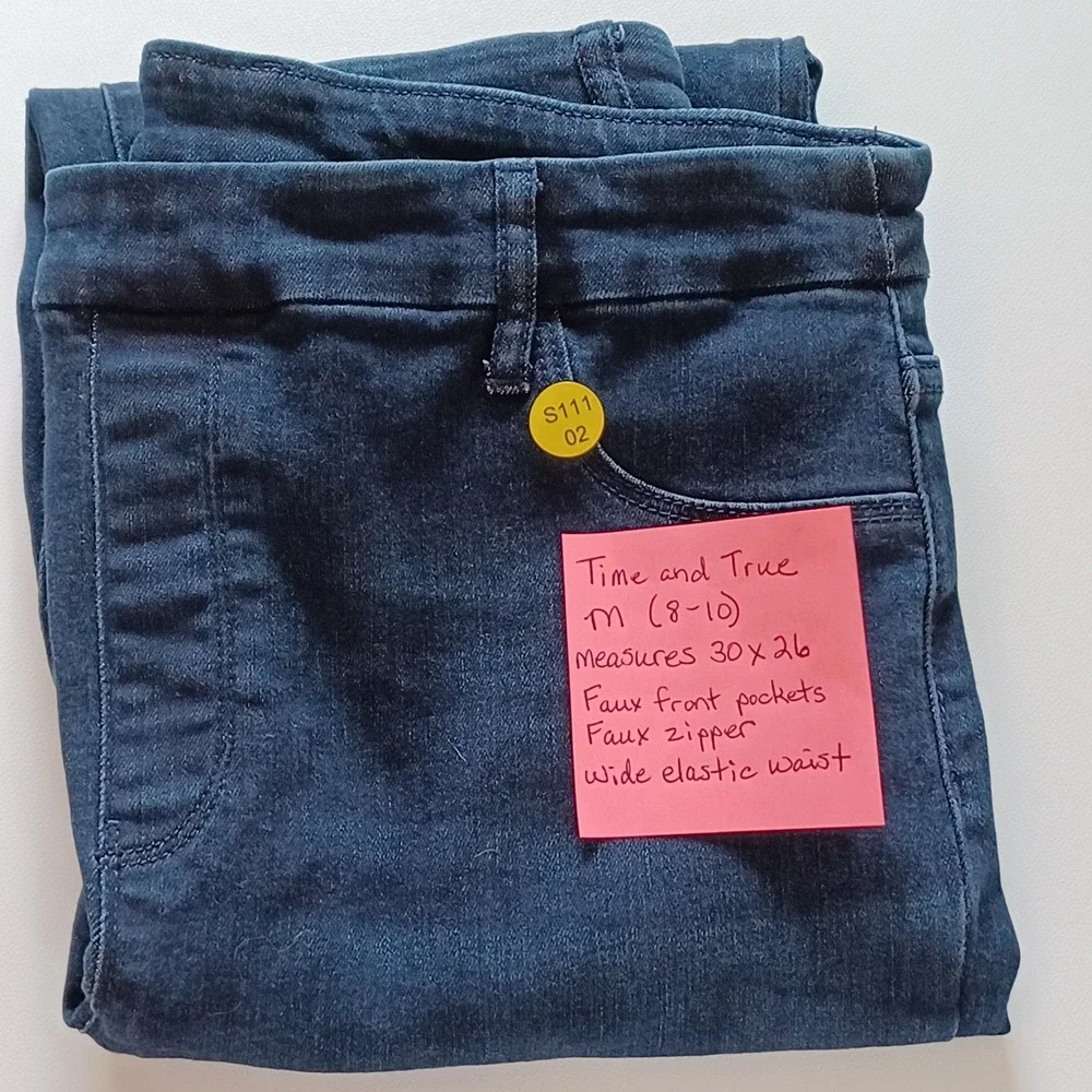 Time and True Pull On Jeans Womens M 8-10 Dark Wash Denim Faux Fly Stretch Pants